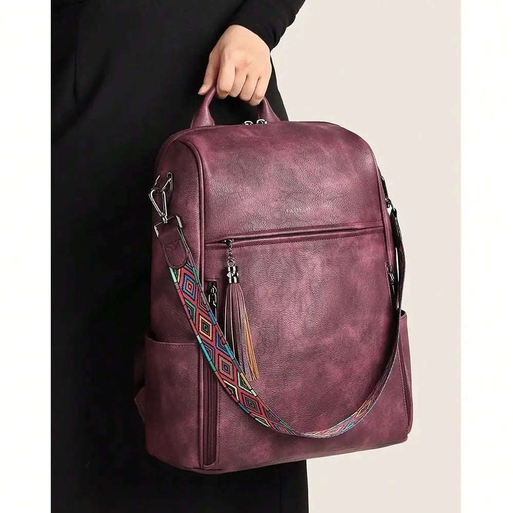 Leather Laptop Backpack For Women Designer 15.6 Inch PU Laptop Bag, Ladies Travel Computer Work Backpack Brown-12