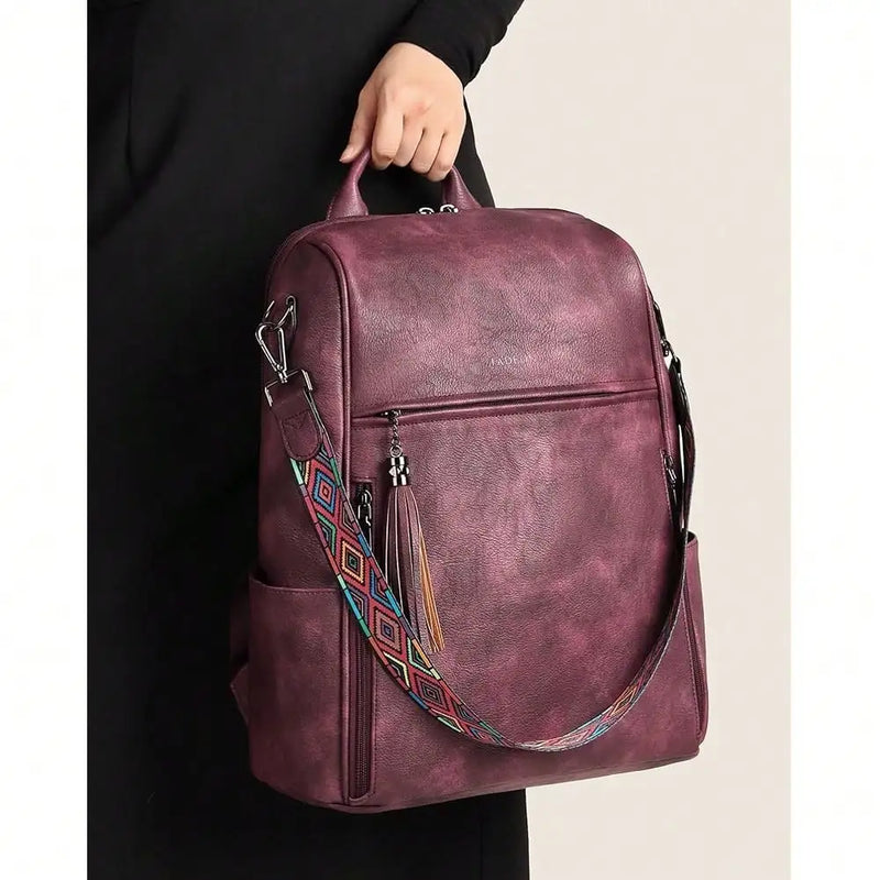Leather Laptop Backpack For Women Designer 15.6 Inch PU Laptop Bag, Ladies Travel Computer Work Backpack Brown-12