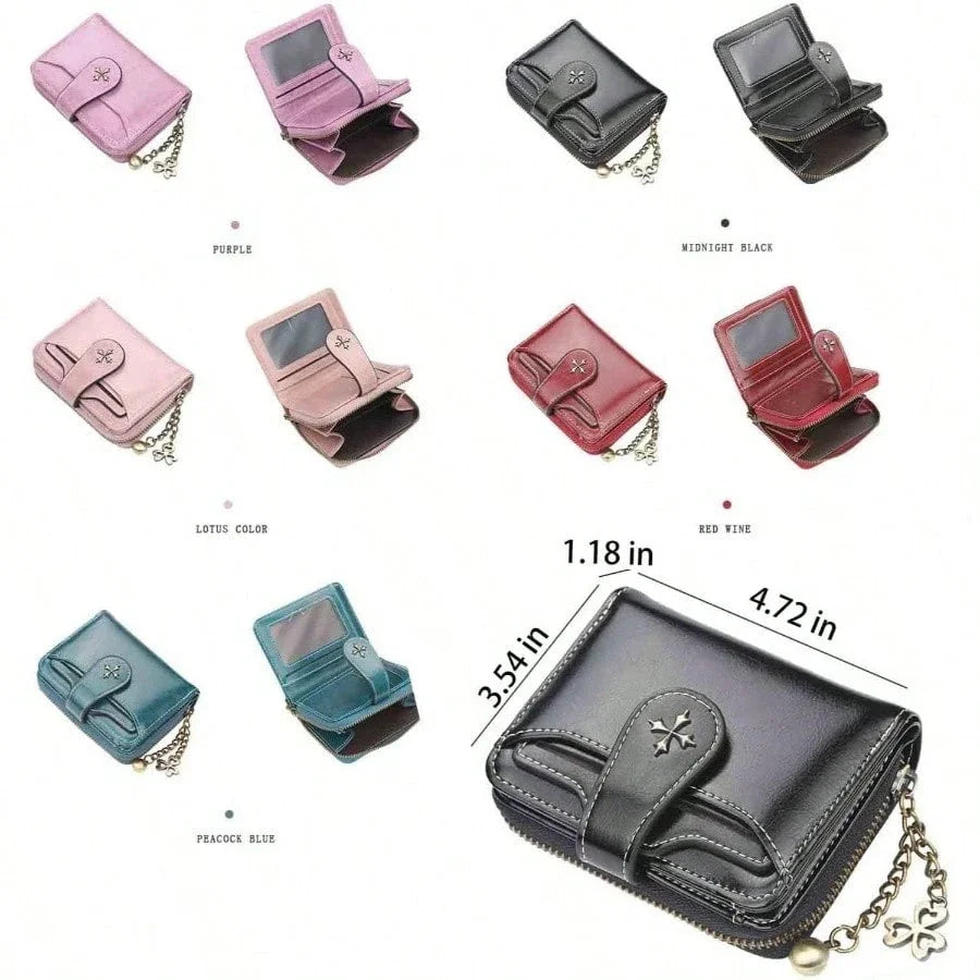 Women’s Retro Small Wallet – Mini Leather Credit Card Holder, Double-Fold Design with Zipper, Compact Aesthetic Wallet-12