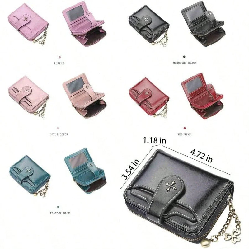Women’s Retro Small Wallet – Mini Leather Credit Card Holder, Double-Fold Design with Zipper, Compact Aesthetic Wallet-12