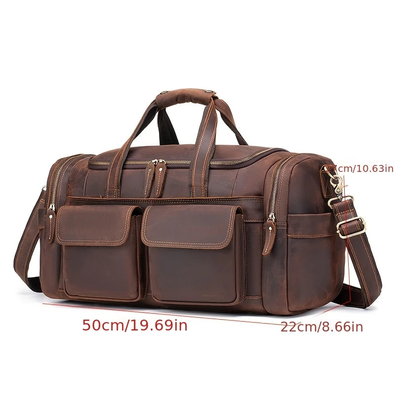Crazy Horse Leather Real Leather Travel Bag Christmas Vacation Luggage Handbag Tote Bag Cowhide Real Leather with Shoe Compartment Travel Bag-21