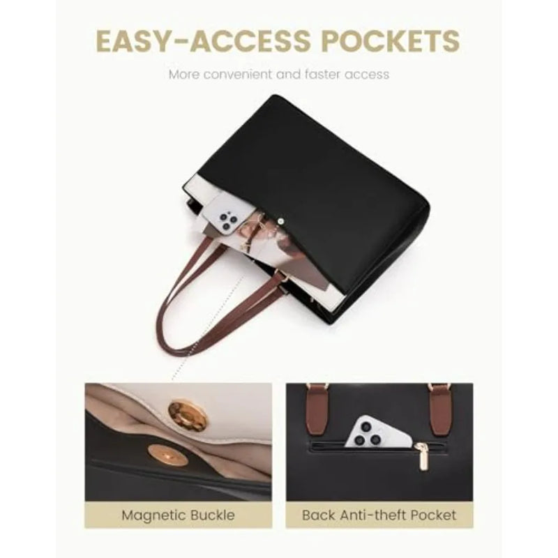 Laptop Tote Bag for Women, Work Bags Teacher Tote Bag, Waterproof Leather Computer Bag, Business Laptop Purse Office Handbag Pr-9
