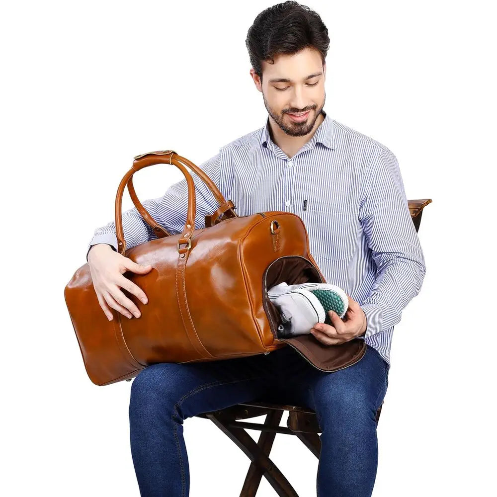 Premium Leather Duffel Bag, Customizable Large Weekend Travel Bag for Men-1