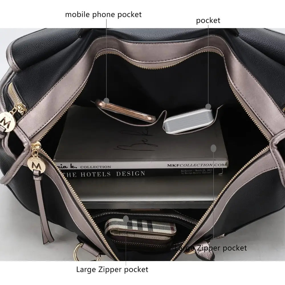 Color Block Dual-Compartment Bag, Vegan Leather Large Stylish Weekender Carry-On for Women-6