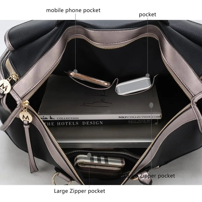 Color Block Dual-Compartment Bag, Vegan Leather Large Stylish Weekender Carry-On for Women-6