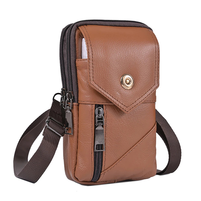Men Simple Shoulder Bag Waterproof Leather Vintage Waist Pouch Lightweight  Phone Purse Male Travel Outdoor Bag-12