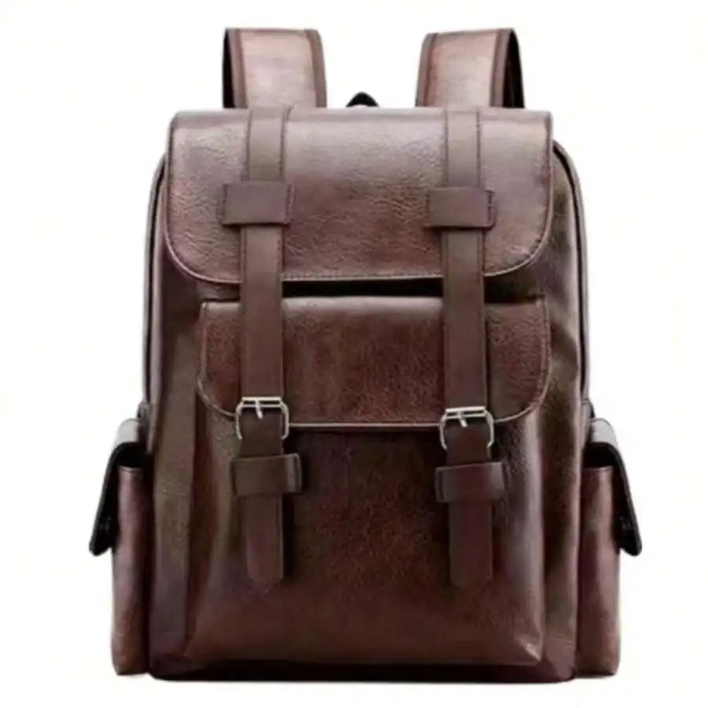 PU Leather Backpack For Men And Women 15.6 Inch Laptop Waterproof Travel Commuter Bag Brown-4