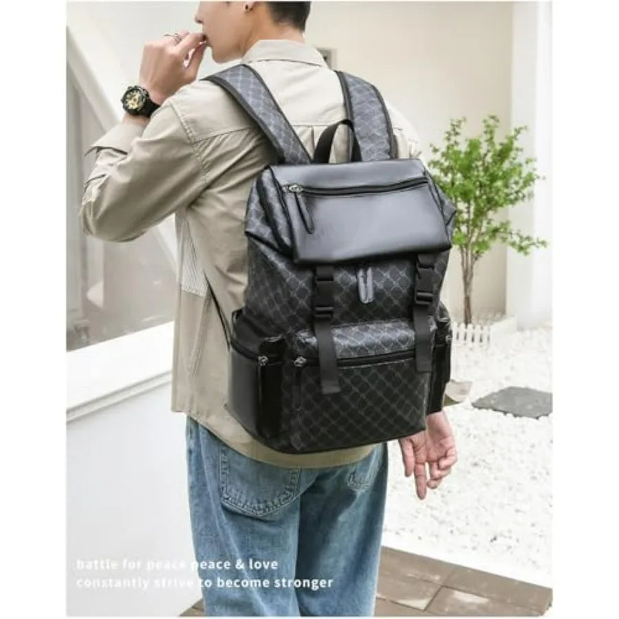 PU Leather Backpack, Laptop Backpack Large capacity work business travel bag student schoolbag-13