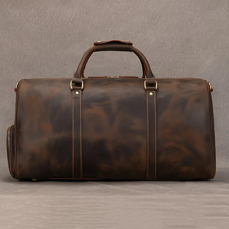Crazy Horse Leather Real Leather Travel Bag Christmas Vacation Luggage Handbag Tote Bag Cowhide Real Leather with Shoe Compartment Travel Bag-13