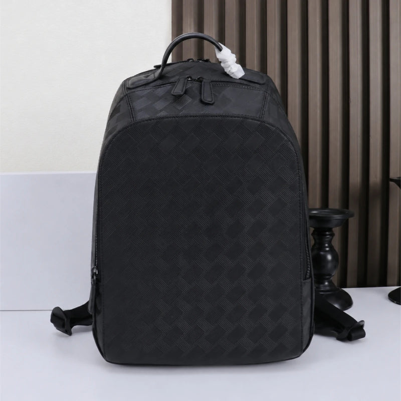 Luxury Designer Men Medium Backpack Genuine Leather 14 Laptop Bag Woven Texture Travel Rucksack Business Daypack Classic Black-1