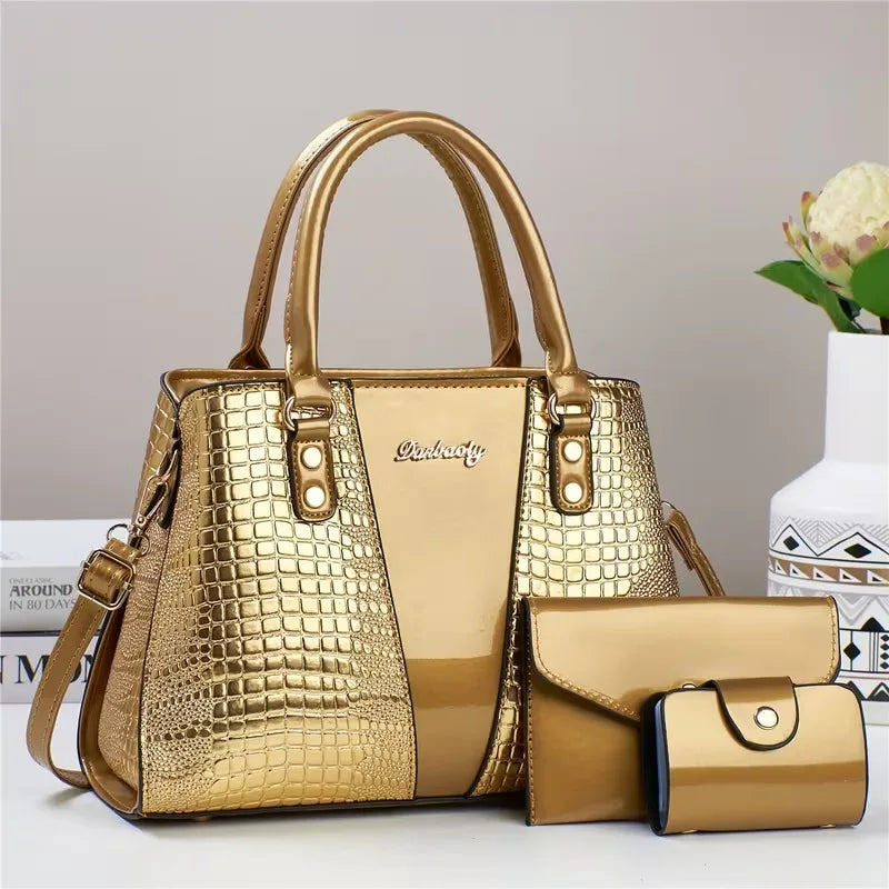 3pcs Set PU Crocodile Embossed Women'S Bag Set, Lightweight Women'S Shoulder Bag, Crossbody Bag, Large Capacity Women'S Handbag-13