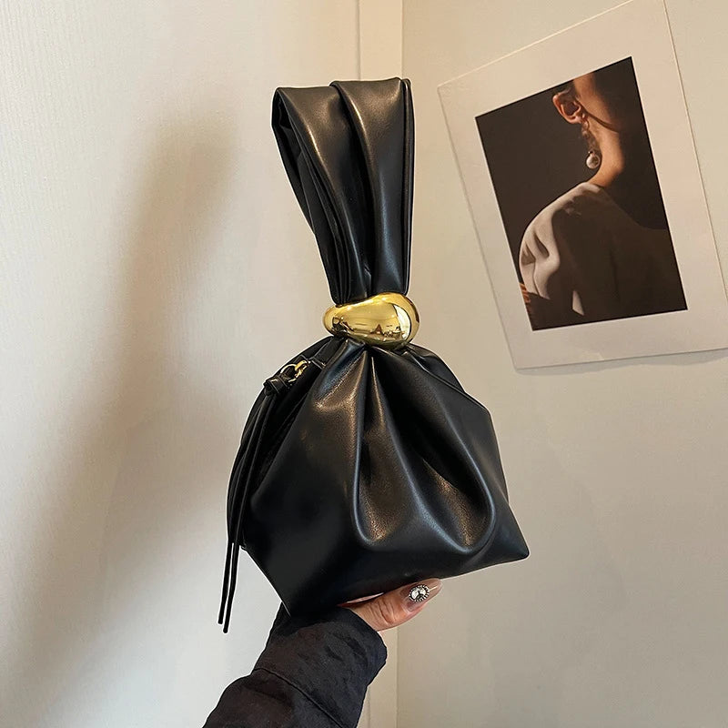 Design Mini PU Leather Dumpling Niche Clutch Bags for Women Fashion Knotted Female Retro Shoulder Bag Wrist Handbags and Purses-24