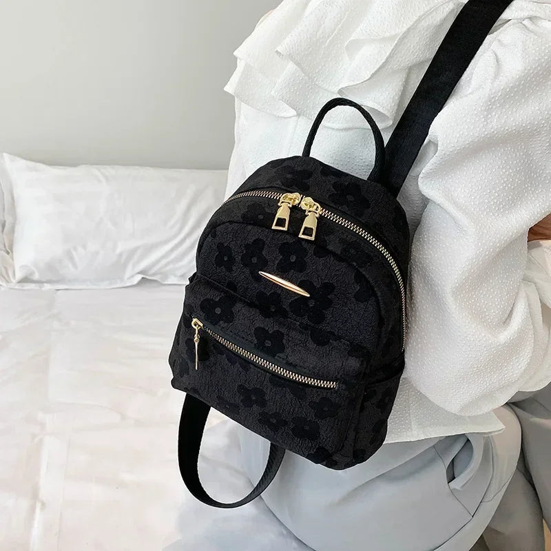 Floral Mini PU Backpack Small Capacity Multi Function PU Leather Double Shoulder School Travel Young Ladies Soft Sweet Bag-20