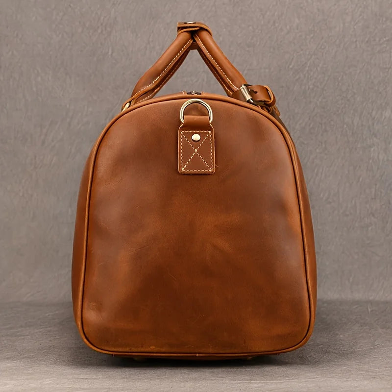 Crazy Horse Leather Real Leather Travel Bag Christmas Vacation Luggage Handbag Tote Bag Cowhide Real Leather with Shoe Compartment Travel Bag-3