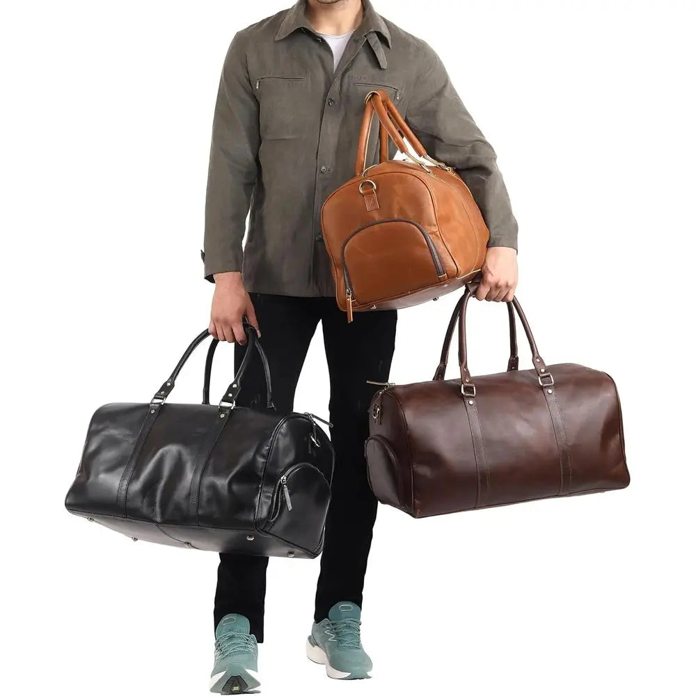 Premium Leather Duffel Bag, Customizable Large Weekend Travel Bag for Men