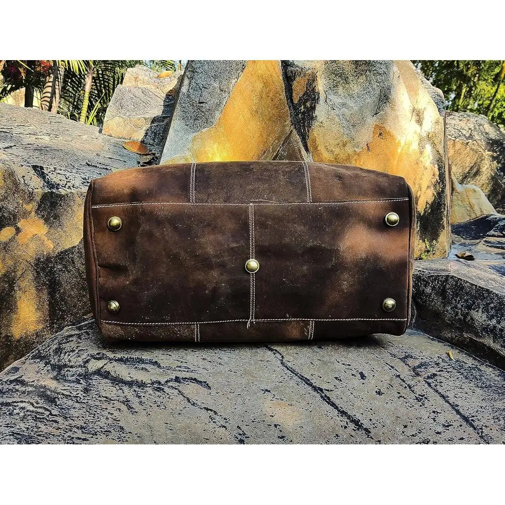 Unisex Vintage Leather Weekend Travel & Gym Duffel Bag-14