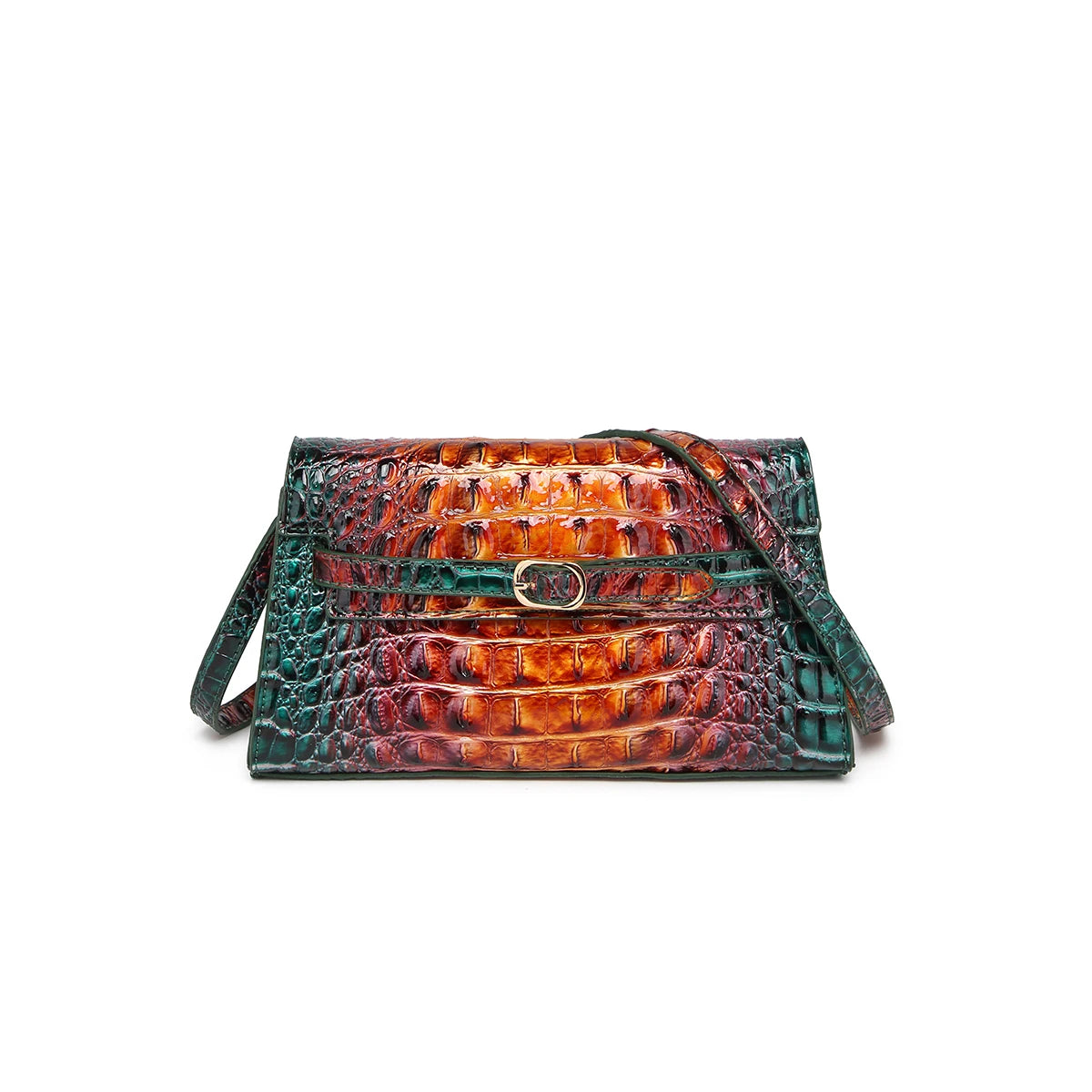 Women Rectangular Shoulder Crossbody Bag with Strap, Croc Embossed Structured Flap Handbag, Lightweight Pouch for Outdoor Camping Commute, Magnetic Snap Closure Multi Compartment Sling Purse for Phone Cosmetics Essentials-16