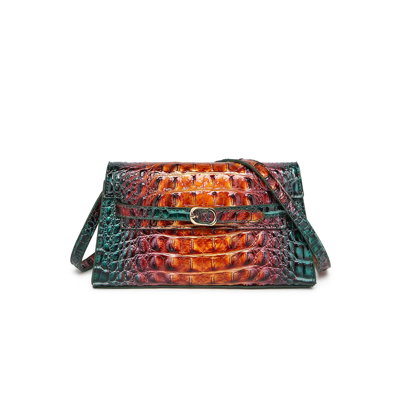 Women Rectangular Shoulder Crossbody Bag with Strap, Croc Embossed Structured Flap Handbag, Lightweight Pouch for Outdoor Camping Commute, Magnetic Snap Closure Multi Compartment Sling Purse for Phone Cosmetics Essentials-16