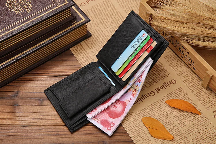 100% Genuine Leather Men Wallets Premium Product Real Cowhide Wallets for Man Short Black Walet Portefeuille Homme-35