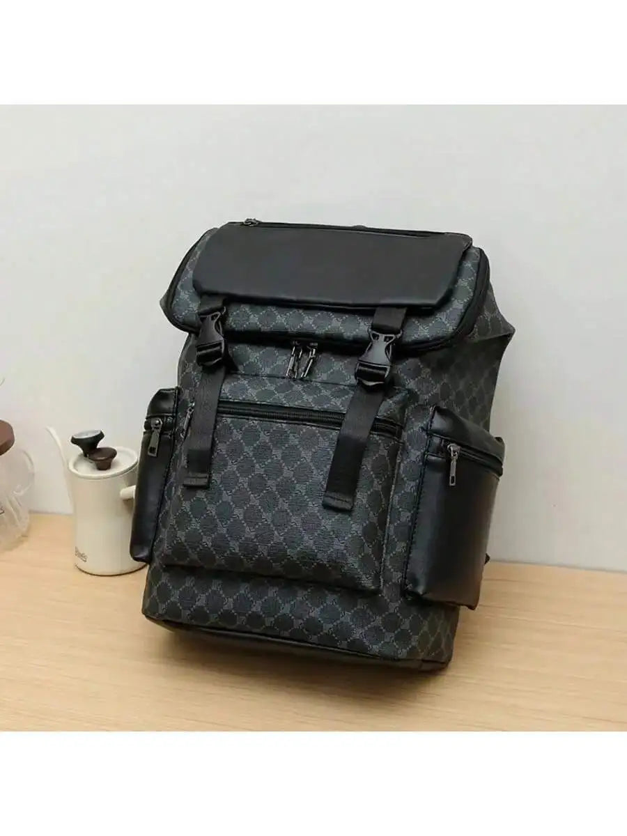 Stylish Large Capacity PU Backpack With Adjustable Straps Laptop Compartment Multi Compartment Design