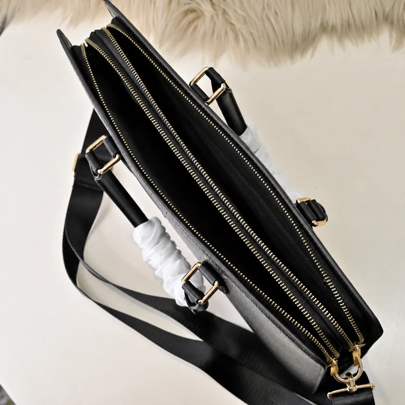 Luxury Mens Top-Handle Bags Leather Briefcase Crocodile Print Men Handbag Gold Hardware Business Office Shoulder Crossbody Bag Male Work Bag-16