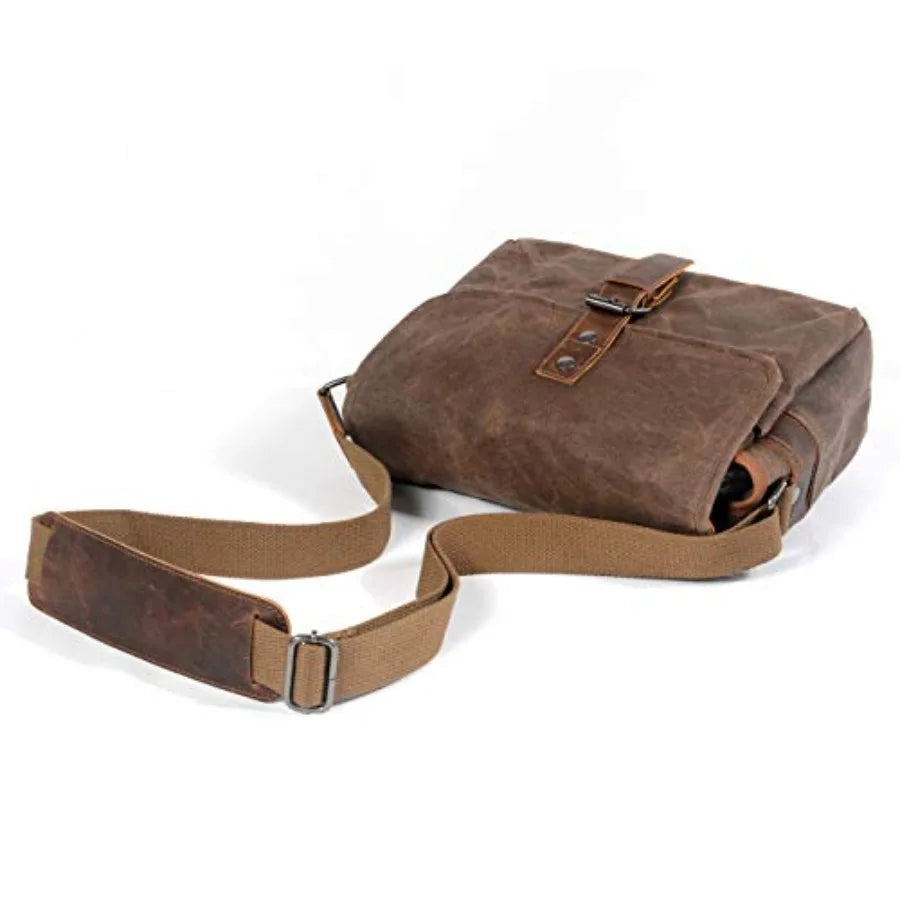 SLR Camera Bag, Waterproof Wax Canvas Bag Vintage Camera Case Messenger Bag with Interlayer Pad-10