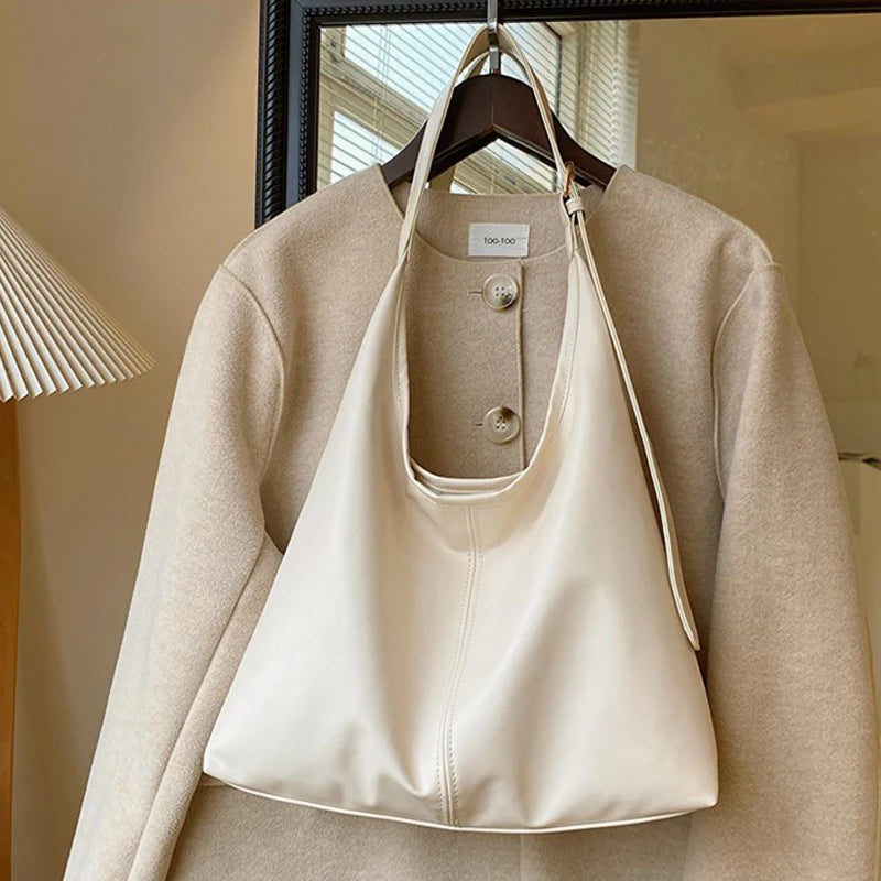 Women Hobo Bag Simple PU Leather Solid Shoulder Bag Fashion Large Capacity Tote Handbag Slouchy Underarm Bag-8