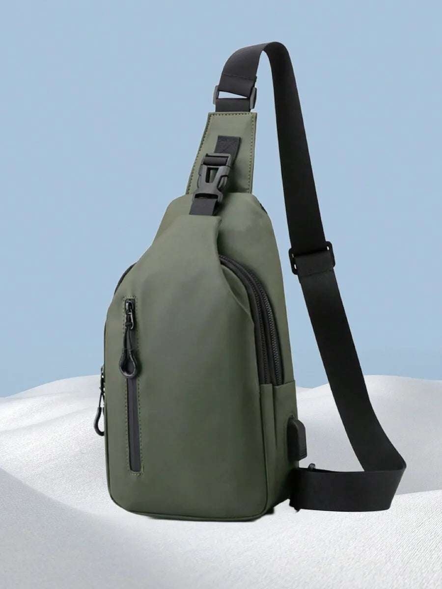 Casual Crossbody Sling Bag For Men And Women, Small Daypack With Zipper Pocket, Adjustable Strap, Fashion Chest Bag With Headphone Cord Slot For Sports, Cycling, Hiking, Running And Business Travel-24