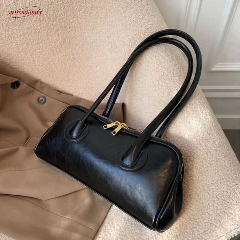 2025 New Boston Pillow Tote Women Real Leather Retro Bowling Bag Designer Handbag Large Capacity Crossbody Bags #54-30