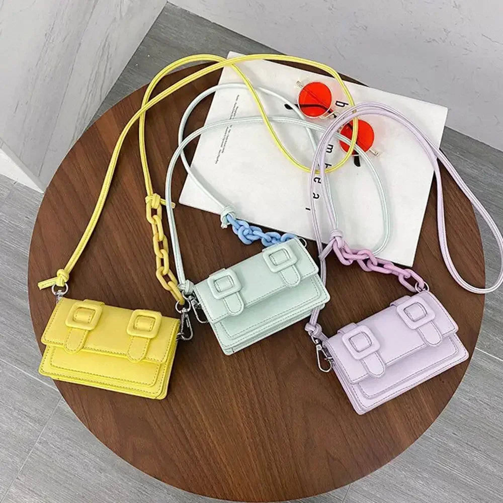 Women Girls Mini PU Leather Handbag, 2022 Summer Yellow Designer Chain Messenger Crossbody Bag