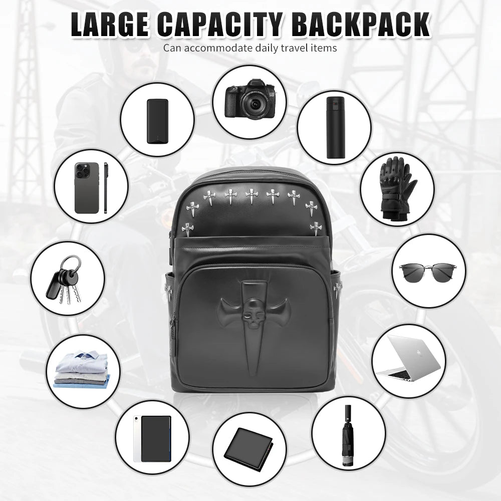 Motorcycles Accessories Bag 3D Skull PU Leather Bag Waterproof Men Women Motocycle Motorcycle Backpack Travel Bag Large PU leather-5