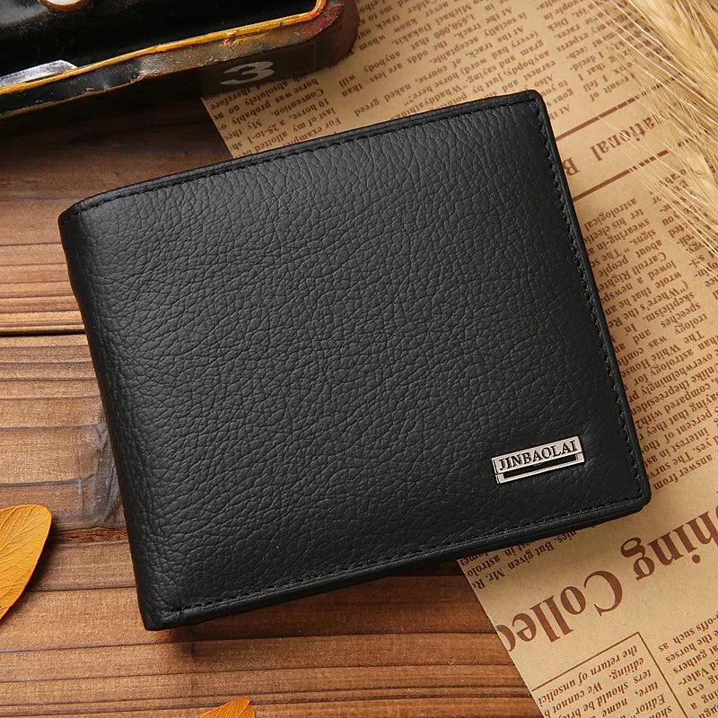 100% Genuine Leather Men Wallets Premium Product Real Cowhide Wallets for Man Short Black Walet Portefeuille Homme-2
