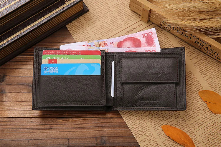 100% Genuine Leather Men Wallets Premium Product Real Cowhide Wallets for Man Short Black Walet Portefeuille Homme-25