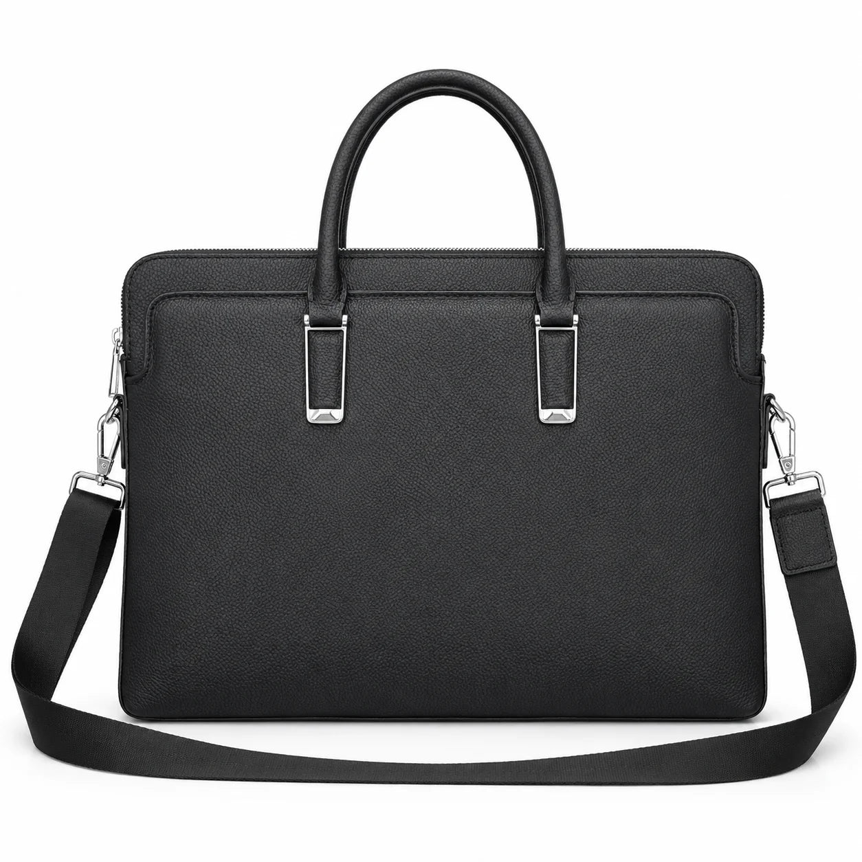 Classic Mens Top Handle Bags Black Genuine Leather Briefcase Business Office Travel Shoulder Bags Luxury Laptop Handbags for Men Work