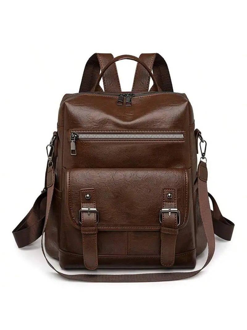 Vintage Soft Leather Womens Backpack With Fringe Multi-Function Travel Bag Black Brown-5