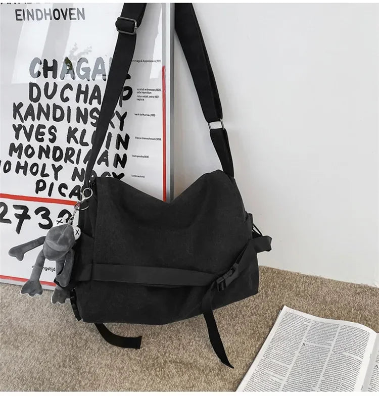 Large Capacity Canvas Messenger Bag Adjustable Shoulder Strap Casual Crossbody Handbag School Daily Bag for Youth Girls Men-27