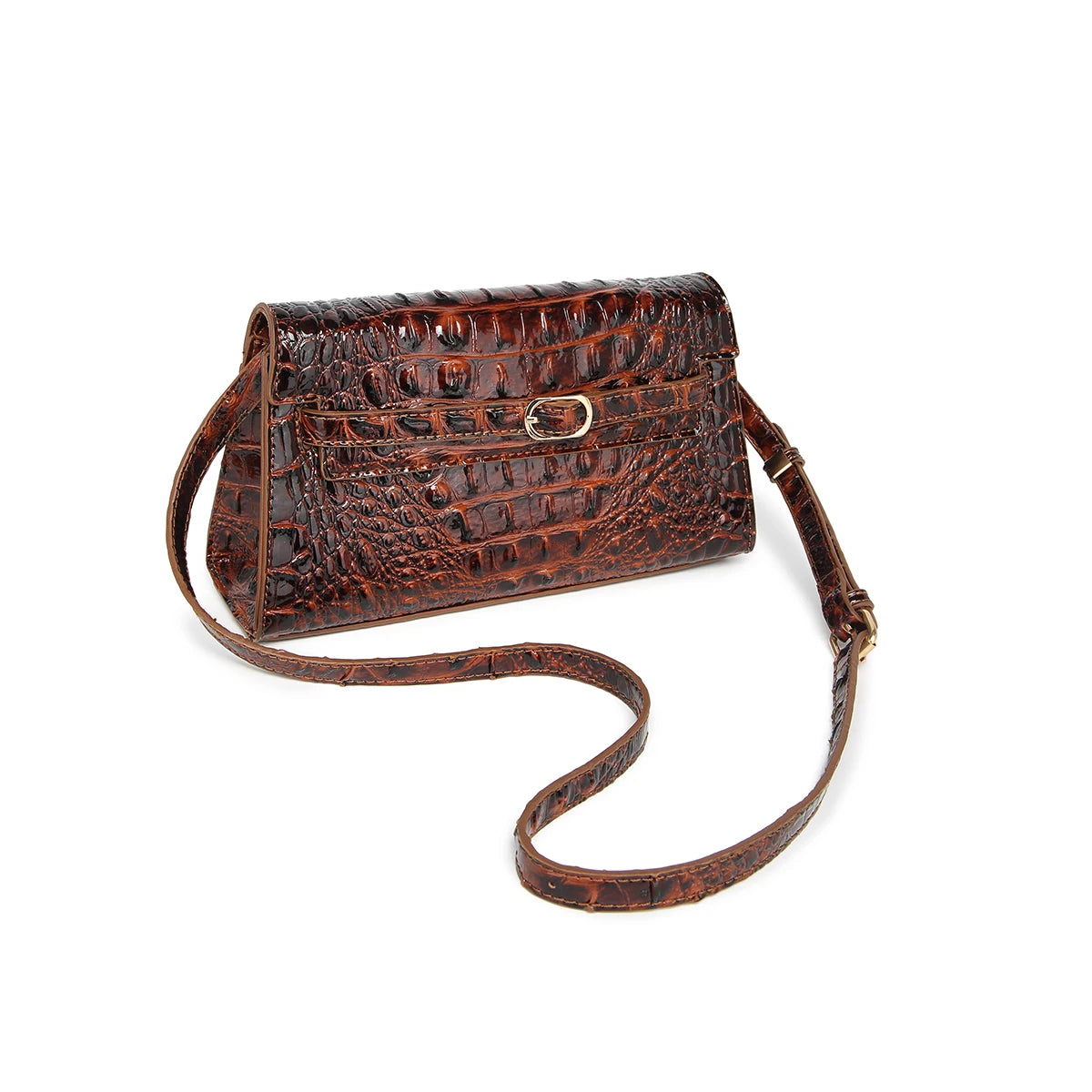 Women Rectangular Shoulder Crossbody Bag with Strap, Croc Embossed Structured Flap Handbag, Lightweight Pouch for Outdoor Camping Commute, Magnetic Snap Closure Multi Compartment Sling Purse for Phone Cosmetics Essentials-3