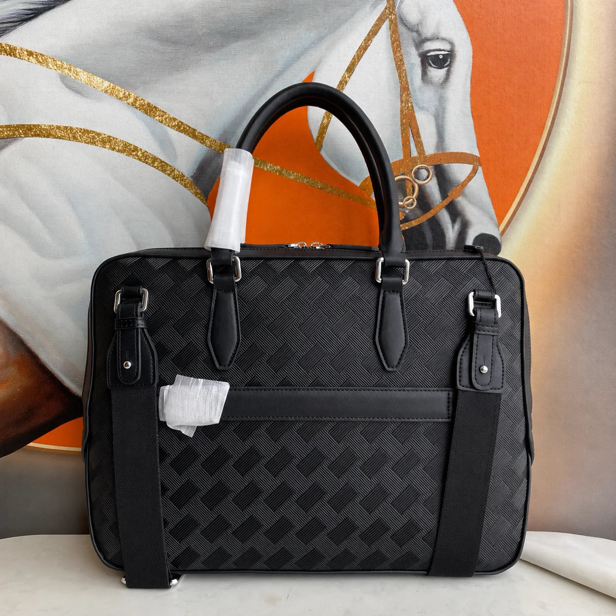 Luxury Leather Mens Top Handle Bags Classic Business Briefcase for Men Daily Office Work Handbags Embossed Leather Travel Messenger Bags-2