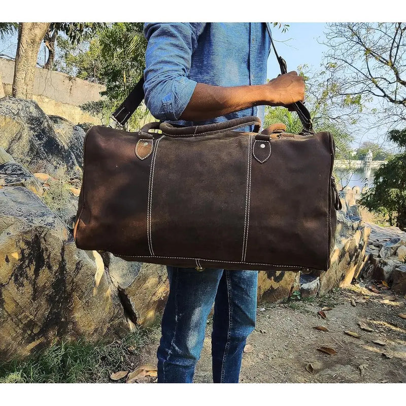 Unisex Vintage Leather Weekend Travel & Gym Duffel Bag-5