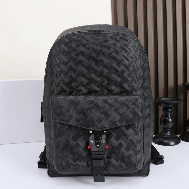 Men's Backpack Luxury Designer Genuine Leather Laptop Bag Woven Travel Rucksack Male Tactical Buckle Daypack Business Office-1