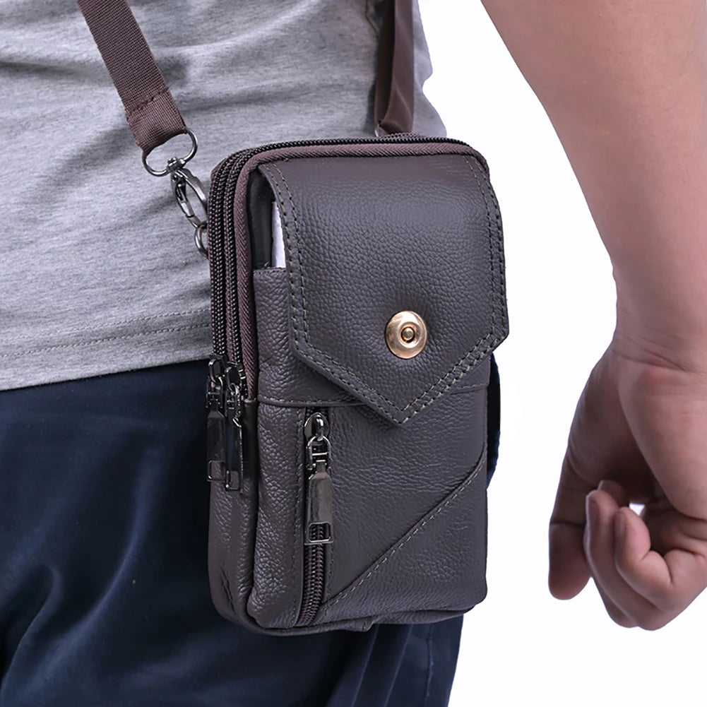 Men Simple Shoulder Bag Waterproof Leather Vintage Waist Pouch Lightweight  Phone Purse Male Travel Outdoor Bag