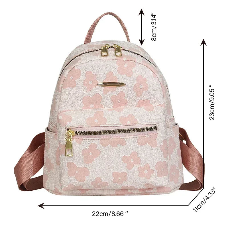 Floral Mini PU Backpack Small Capacity Multi Function PU Leather Double Shoulder School Travel Young Ladies Soft Sweet Bag-5