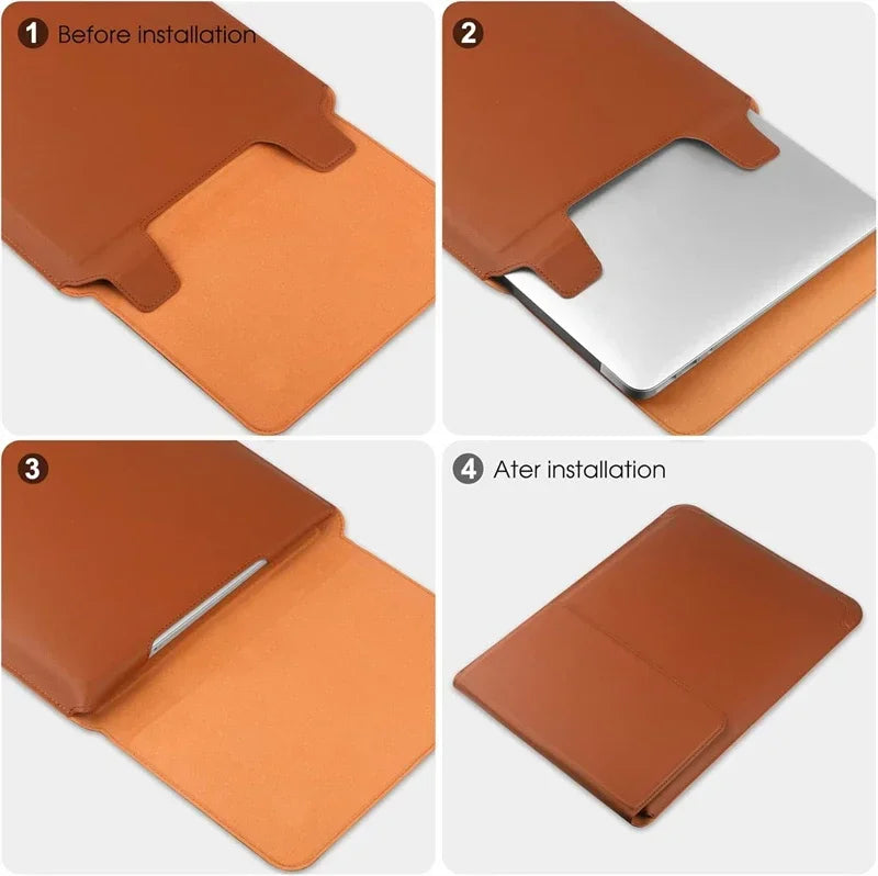 Portable Leather Laptop Sleeve Case Bag for Macbook Air 12 13 14 15 16 Inch M5 M4 M3 M2 Chip Mac Adjustable Stand Cover-3