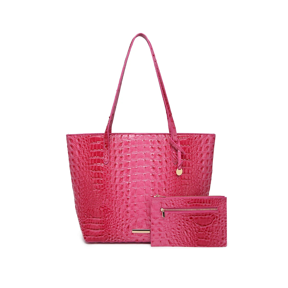 Glossy Croc Embossed Tote Bag with Detachable Wristlet Set, Large Capacity Shoulder Tote for Work Travel Beach Outdoor Activitie-15
