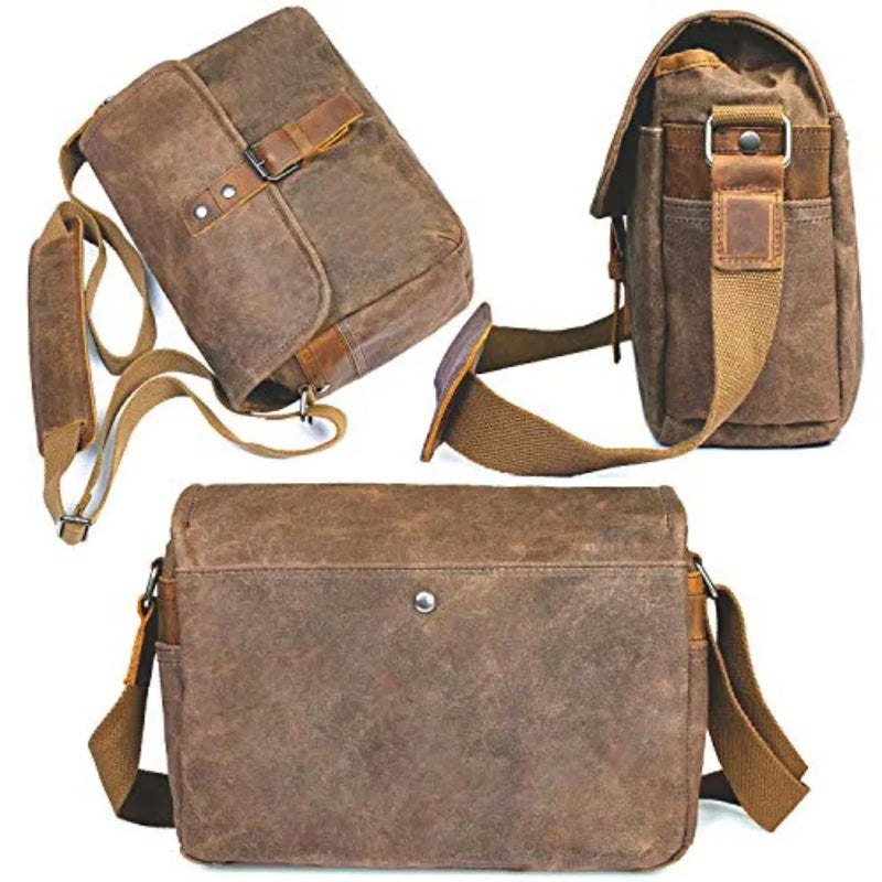 SLR Camera Bag, Waterproof Wax Canvas Bag Vintage Camera Case Messenger Bag with Interlayer Pad-5