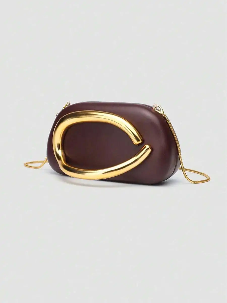 Burgundy PU Leather Clutch With Gold Tone Hardware Chain Strap Evening Bag For Party Wedding-1