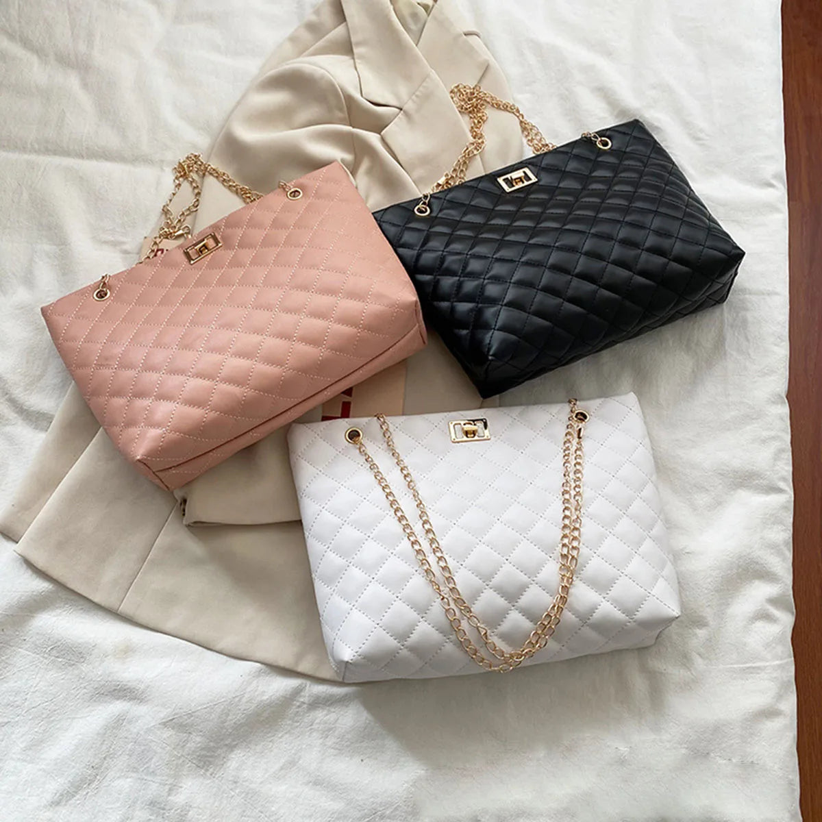 Tote Bags for Women PU Leather Diamond Lattice Handbag Personality Large Capacity Underarm Shoulder Bag Designer Bag-10