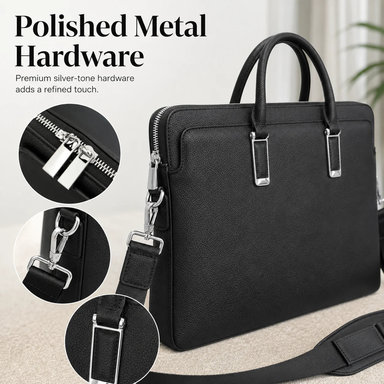 Classic Mens Top Handle Bags Black Genuine Leather Briefcase Business Office Travel Shoulder Bags Luxury Laptop Handbags for Men Work-3
