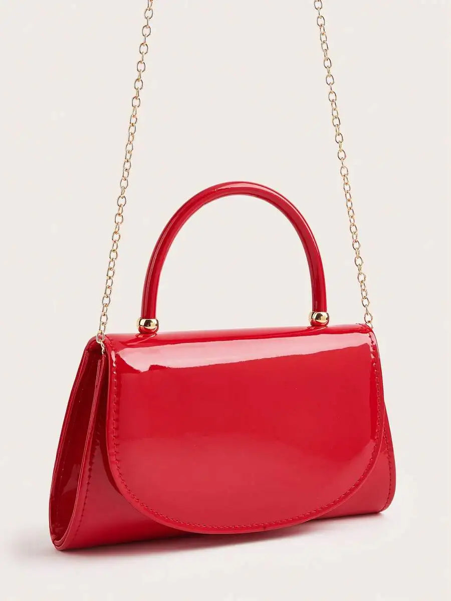 Red Patent Leather Flap Handbag With Chain Strap Evening Bag For Women-1