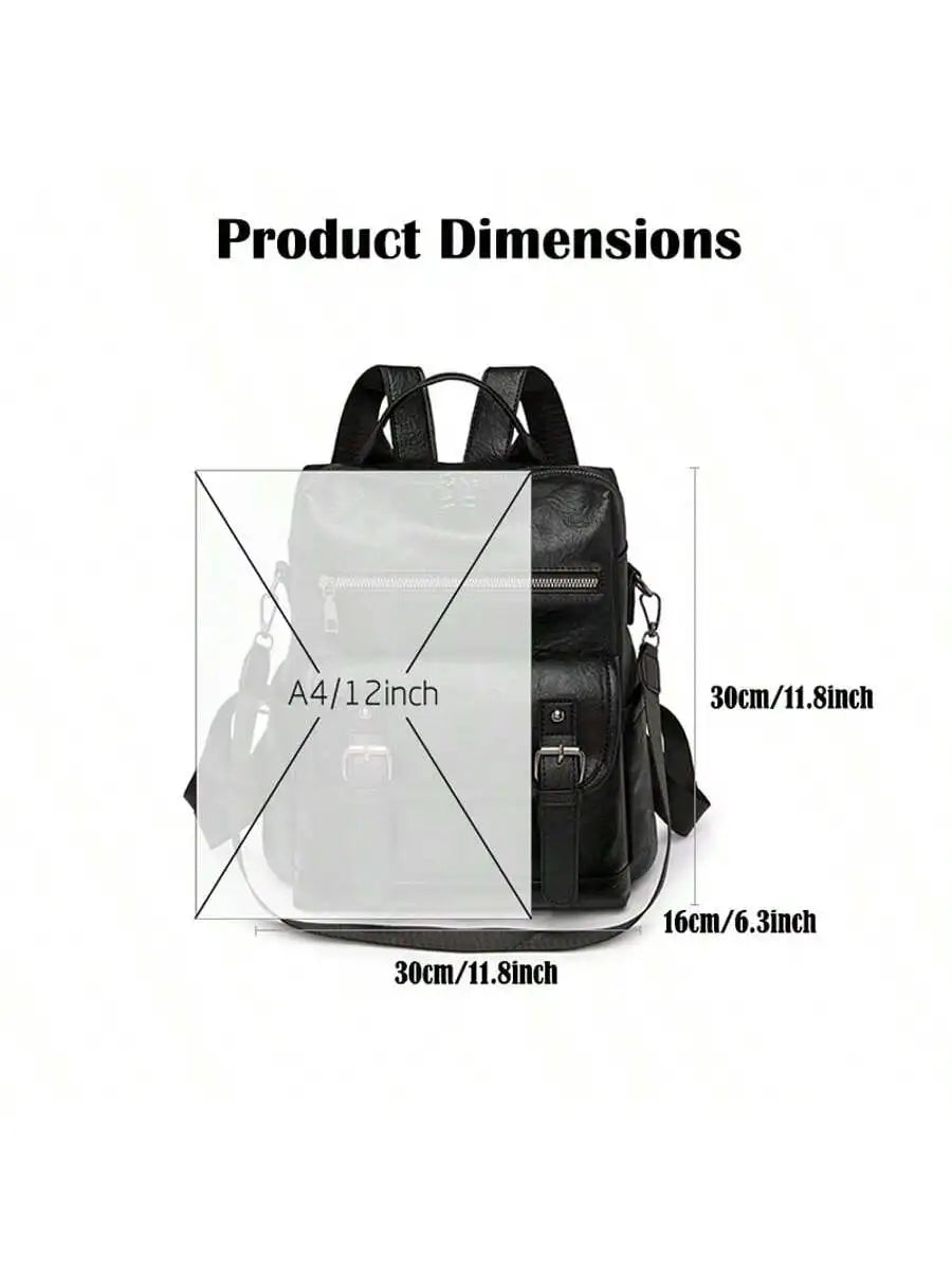 Vintage Soft Leather Womens Backpack With Fringe Multi-Function Travel Bag Black Brown-3